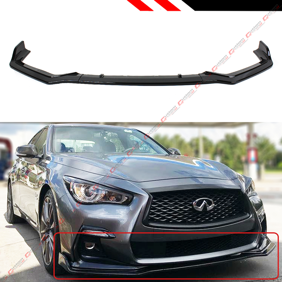 Fits For 2018-2019 Infiniti Q50 Base Premium Glossy Black Front Bumper Lip Spoiler Splitter