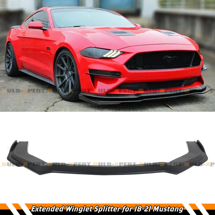 For 18-21 Mustang Gt Ecoboost V2 Winglet Style Add-on Front Bumper Lip 