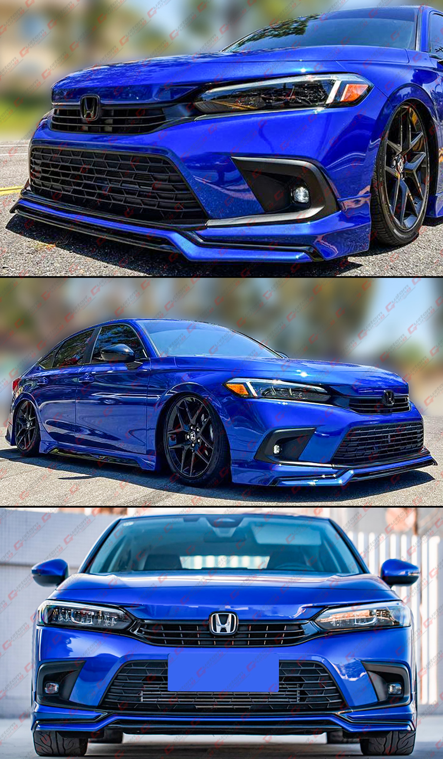 thumbnail image 2 of Yofer V3 Front Bumper Lip Splitter Kit For 2022-2024 Honda Civic Sedan/Hatch – Gloss Black & Aegean Blue – 4-Piece 2 of 5