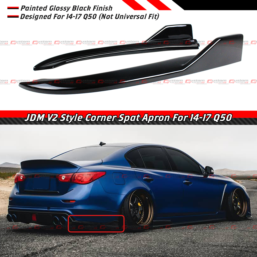 Glossy Black Rear Bumper Splitters For 2014-2017 Infiniti Q50 - 2 Piece Set