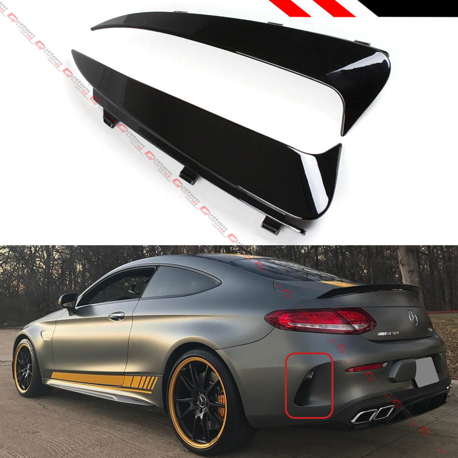 Fits for 2017-2019 Mercedes Benz C-Class W205 2 Door Coupe C200 C250 C300 AMG C43 C63 Edition 1 Style Rear Bumper Diffuser Black Chrome Exhaust Tips