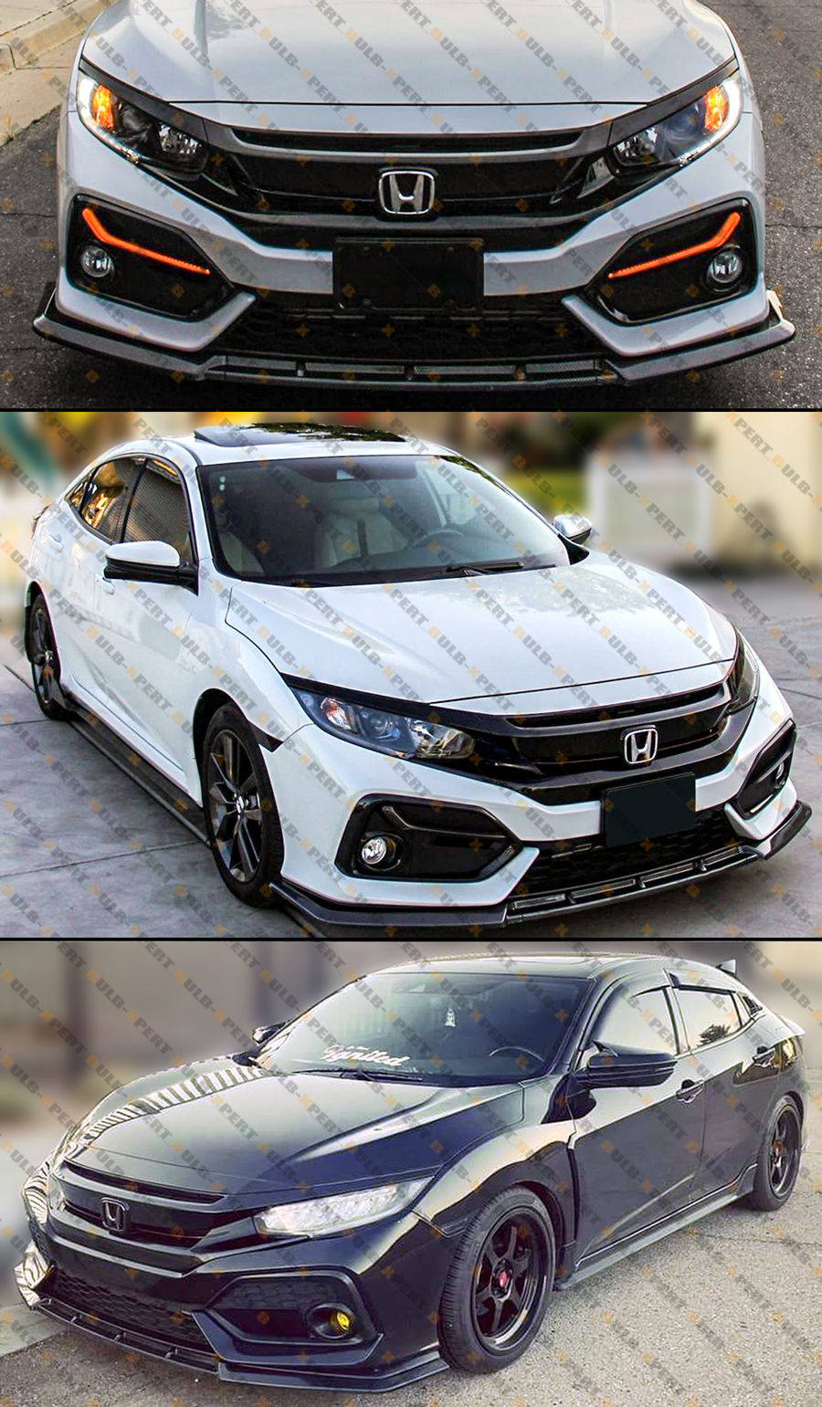 FOR 2016-2021 HONDA CIVIC HATCHBACK FRONT BUMPER LIP SPLITTER BLACK W/ RED LINE