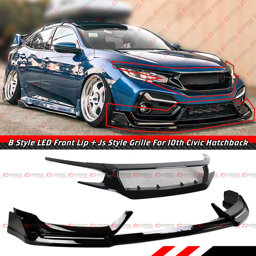 thumbnail image 2 of Gloss Black Front Bumper Lip For 2017-2021 Honda Civic Si/Hatchback – With LEDs! 2 of 4