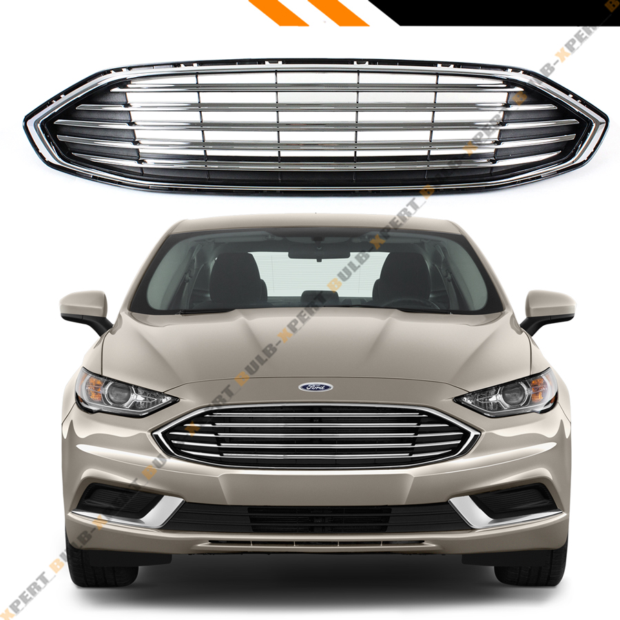 For 2017-2018 Ford Fusion OE Style Front Bumper Black Chrome Accent Upper Grille
