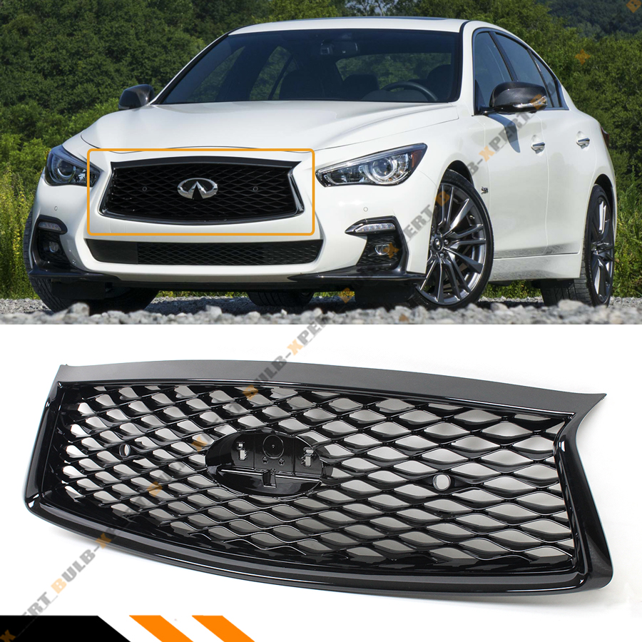 FOR 182021 INFINITI Q50 GLOSSY BLACK FRONT HOOD BUMPER UPPER GRILL