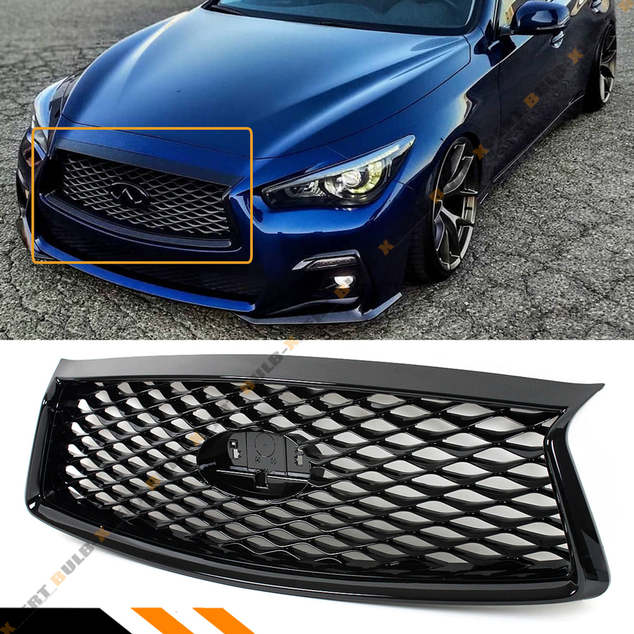 FOR 182021 INFINITI Q50 JDM GLOSSY BLACK FRONT BUMPER UPPER GRILLE