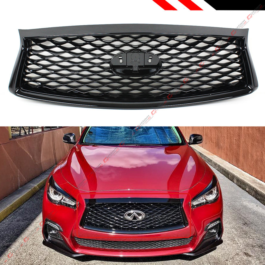 FOR 182021 INFINITI Q50 GLOSSY BLACK OUT FRONT BUMPER UPPER GRILLE