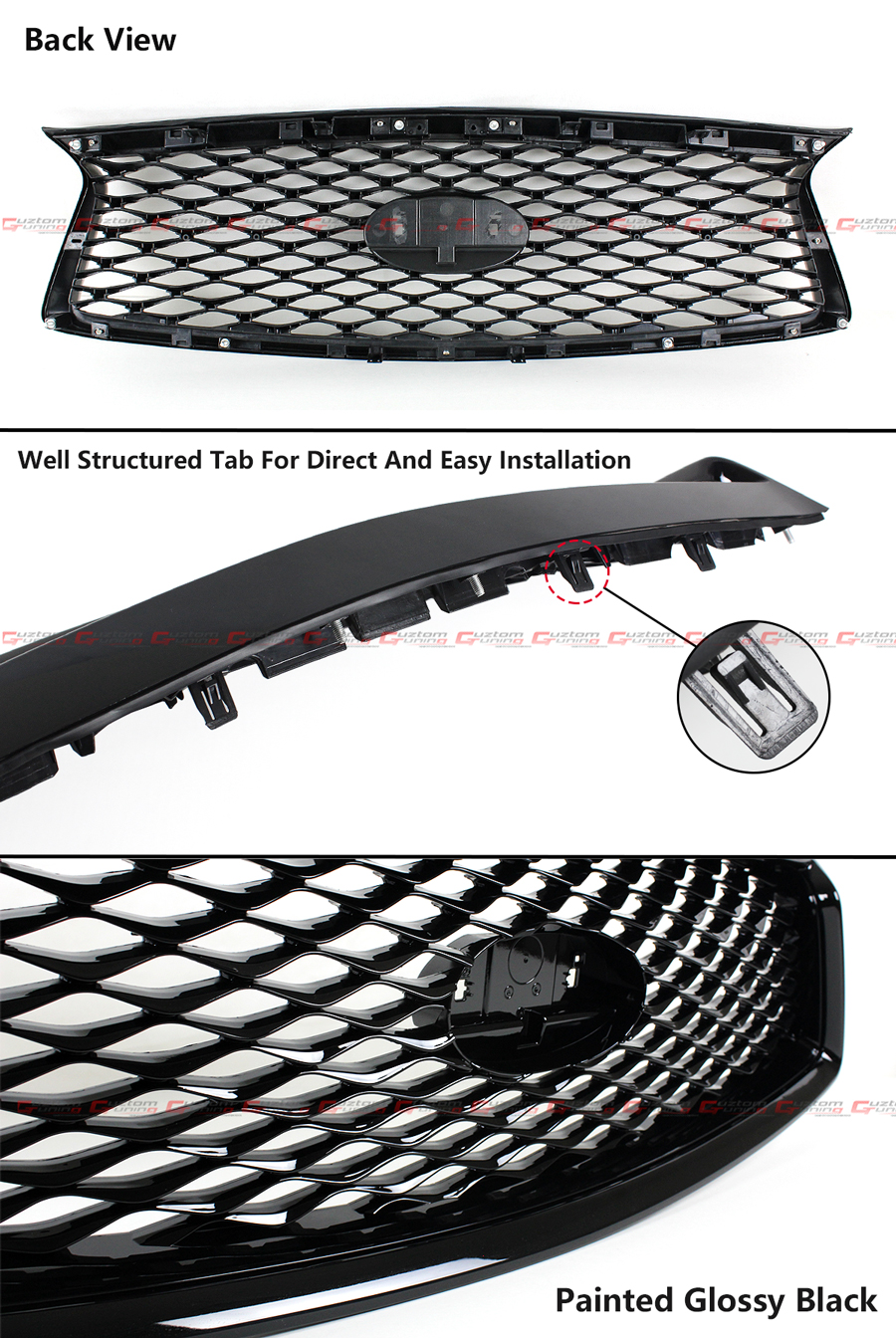 FOR 182021 INFINITI Q50 GLOSSY BLACK OUT FRONT BUMPER UPPER GRILLE