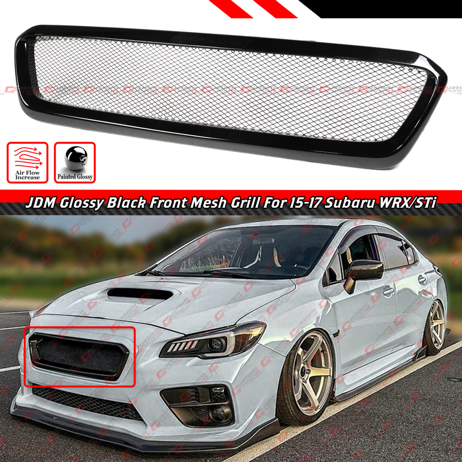 For 2015-17 Subaru WRX STi VA JDM Gloss Black Badgeless Front Mesh