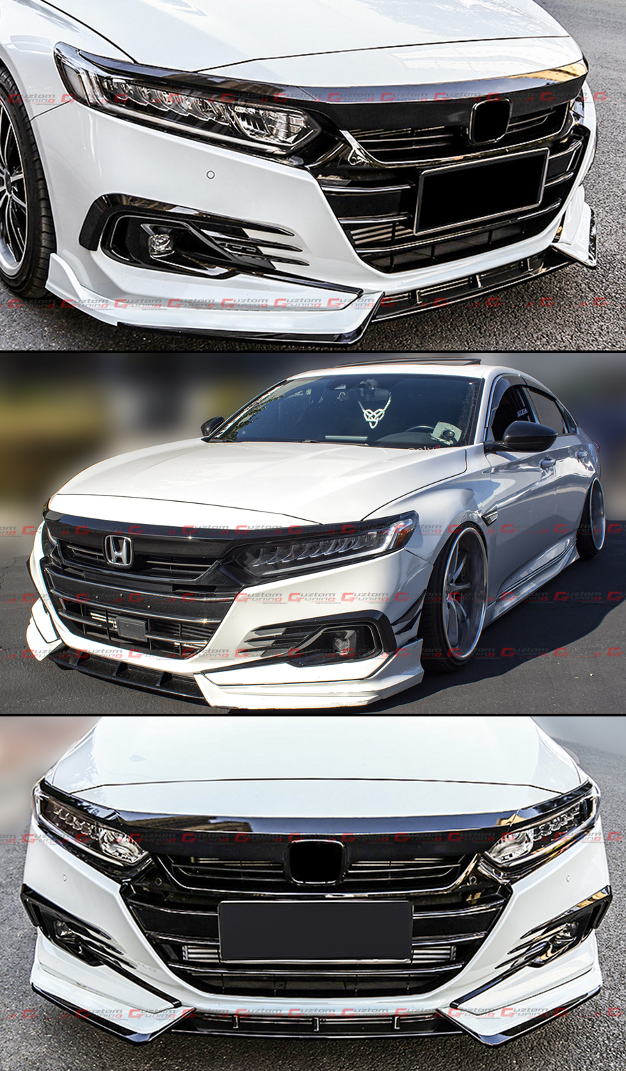 thumbnail image 2 of WheelX Gloss Black Front Grille Garnish Trim + Eyelid Cover Set For 2021-2022 Honda Accord Sedan – 3-Piece JDM Style 2 of 6