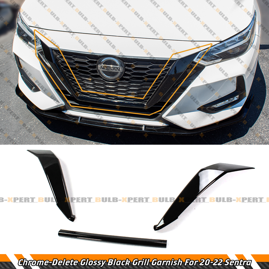 GLOSS BLACK FRONT GRILL CHROME-DELETE TRIM COVER GARNISH FOR 20-23