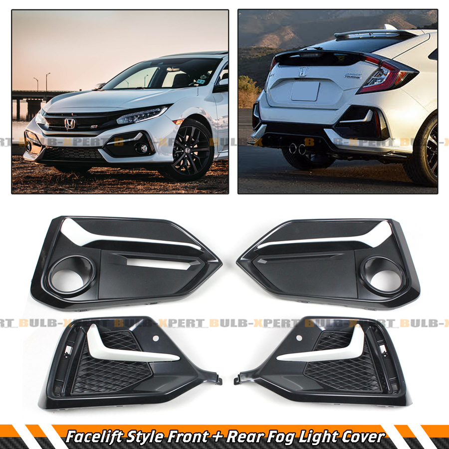 FOR 17-21 CIVIC HATCHBACK WHITE TRIM FRONT + REAR BUMPER FOG LIGHT