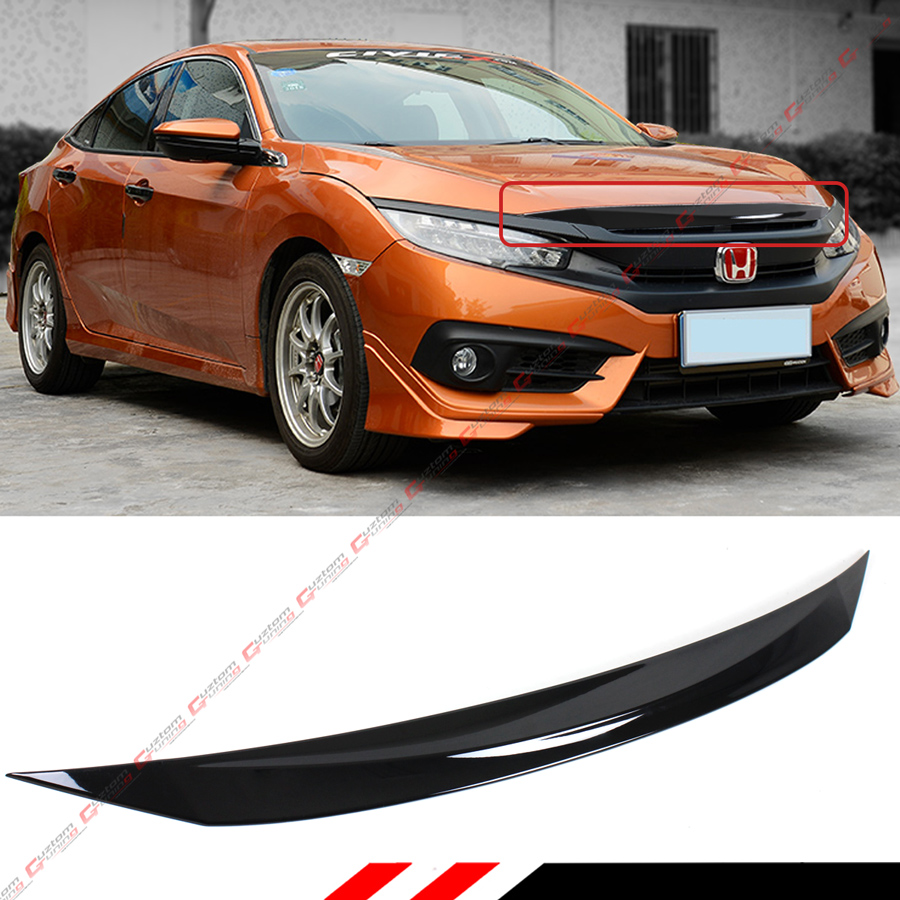 FOR 2016-2018 HONDA CIVIC Si GLOSS BLACK FRONT HOOD BUMPER UPPER TRIM ...