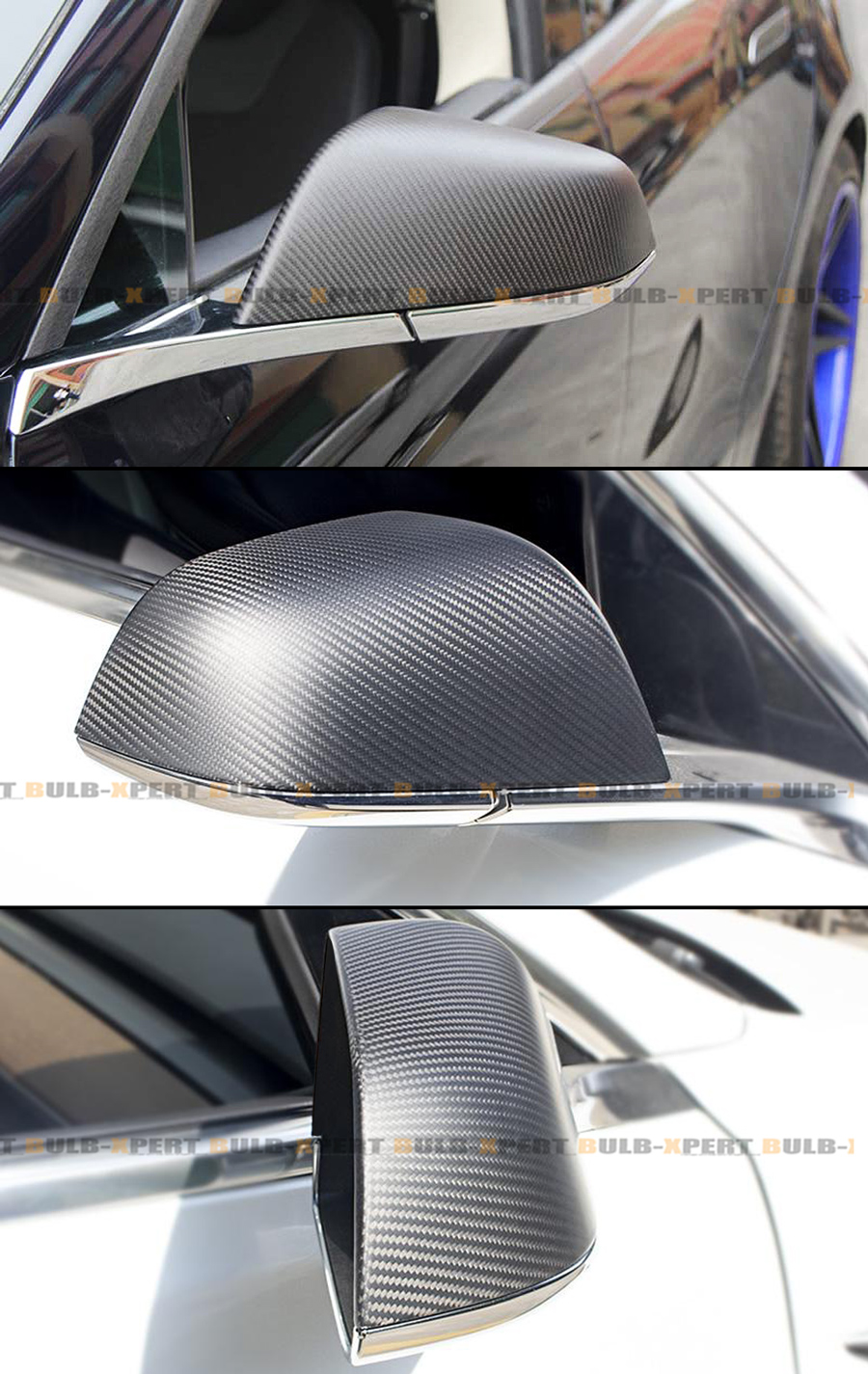 Slick Dry Matt Carbon Fiber M-Style Side Mirror Covers For Tesla Model 3 2017-2025 – Pair