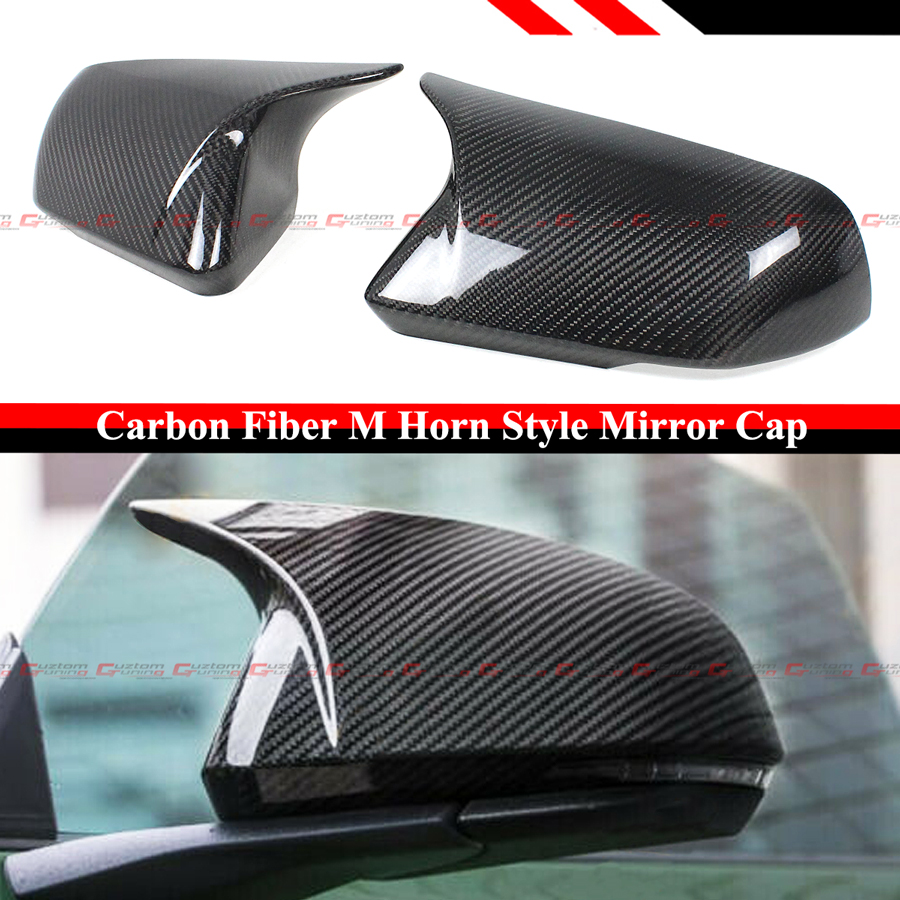 M HORN WING CARBON FIBER SIDE MIRROR CAP COVERS FOR 15-2020 MUSTANG W ...