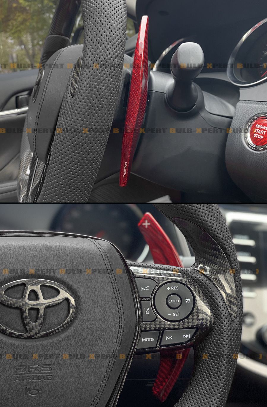 ken117399様専売　TOMO REVO XTR パラレルカーボン　カスタム For 18-24 Toyota Camry Red Carbon Fiber Steering Wheel Paddle