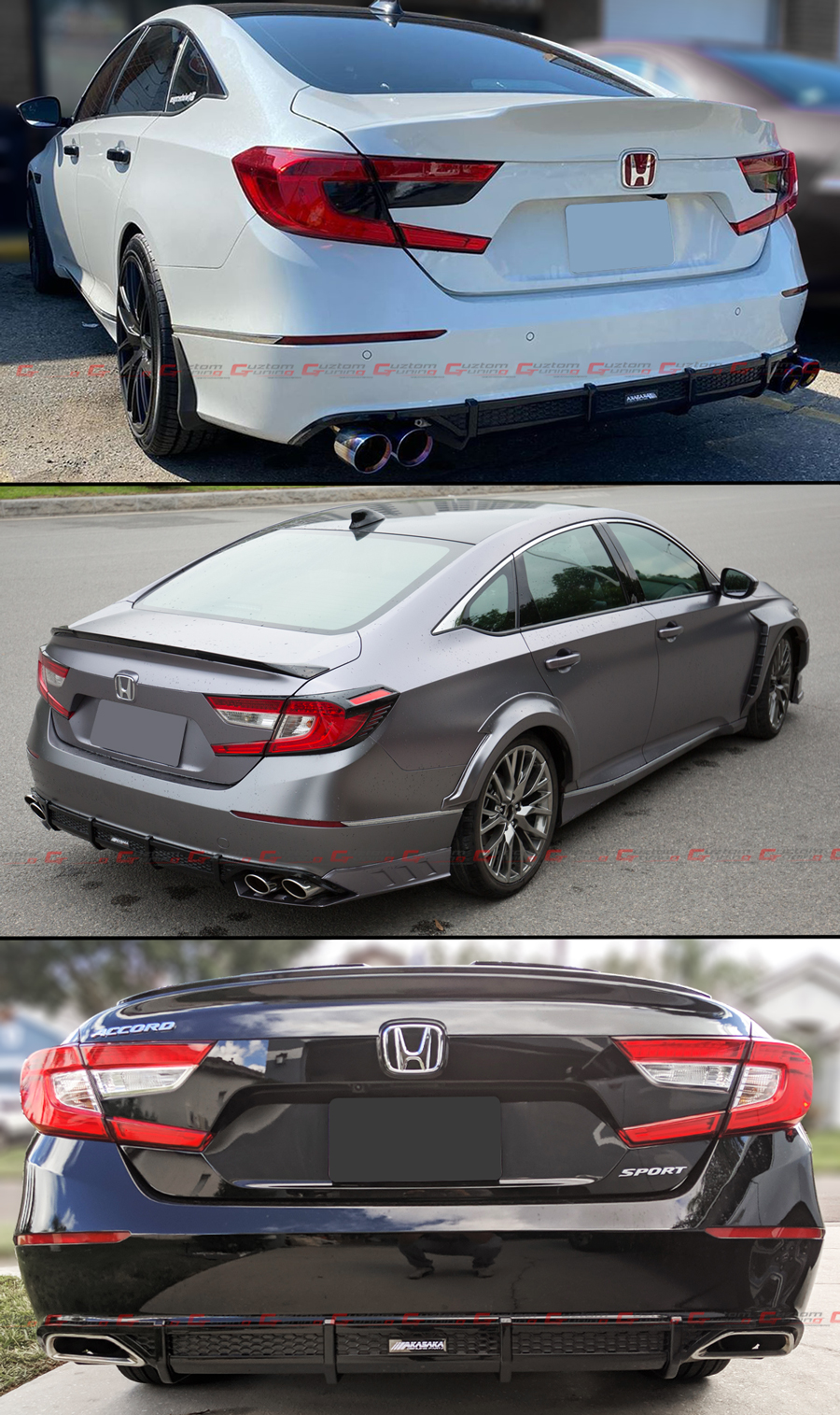 FOR 2018-2020 HONDA ACCORD SPORT AKASAKA GLOSSY BLK REAR BUMPER ...