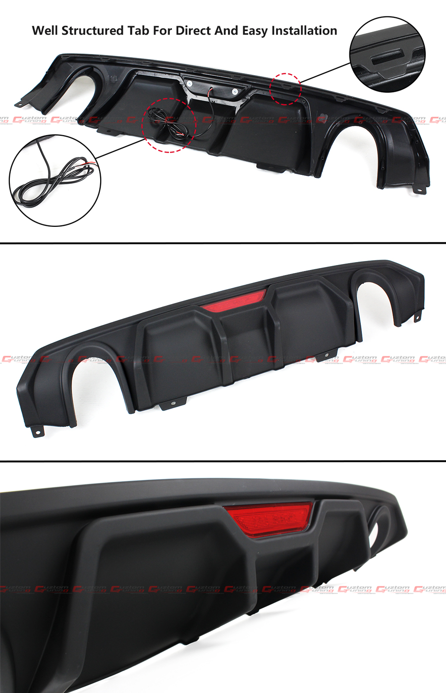 For 2016-2021 Honda Civic 4dr Sedan JDM Rear Bumper Diffuser+LED 3rd ...