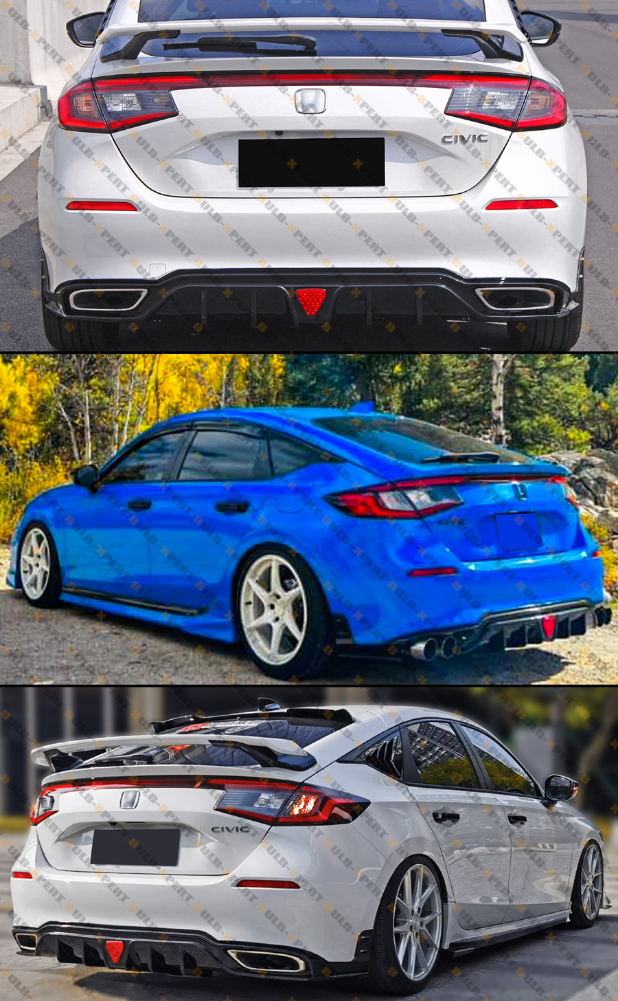 thumbnail interactive-video image 1 of Glossy Black LED Rear Bumper Diffuser For 2022-2025 Honda Civic Hatchback FL1 FL2 1 of 5