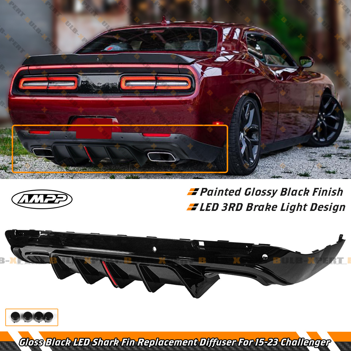 thumbnail image 2 of Gloss Black Rear Bumper Diffuser For Dodge Charger SRT 2015-2023 OE Style PP Plastic 2 of 5