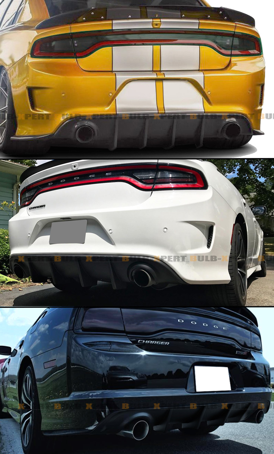 For 1519 Dodge Charger SRT Hellcat Style Carbon Fiber Look Rear Bumper
