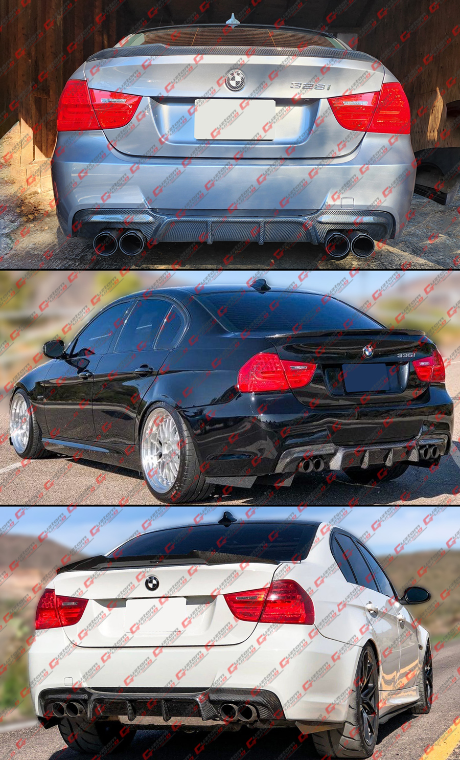 For 2006-2011 BMW E90 E91 M Sport Carbon Fiber Quad Exhaust Rear