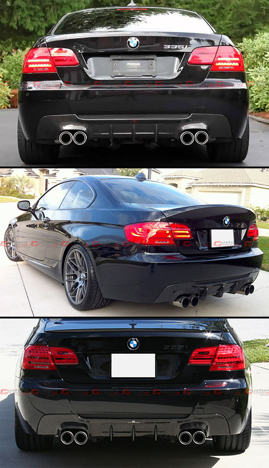 DUAL EXHAUST CARBON FIBER REAR DIFFUSER FOR 2007-13 BMW E92 E93 W// M-TECH BUMPER