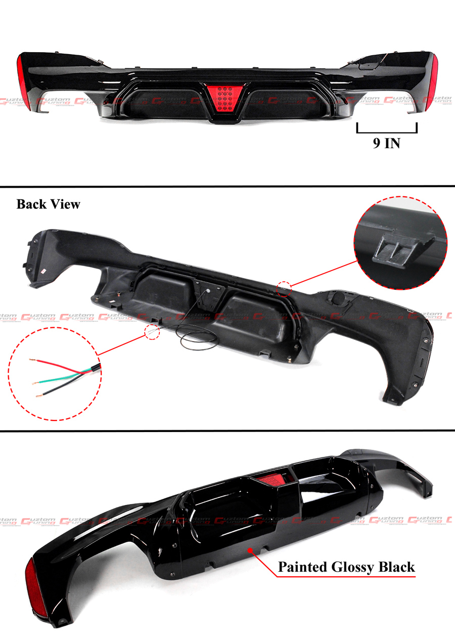 Gloss Black For BMW G30 M Sport 17-23 M5 CS Style Rear Bumper Diffuser W/Red LED