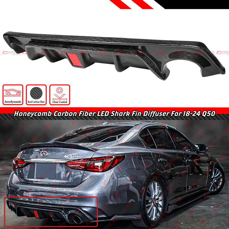 FOR 18-24 INFINITI Q50 HONEYCOMB CARBON FIBER REAR BUMPER DIFFUSER