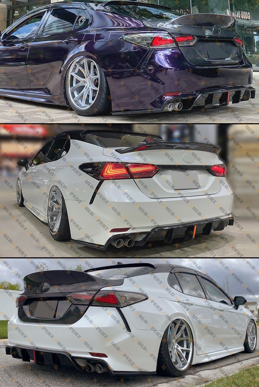 FOR 2018-2024 TOYOTA CAMRY CTM GLOSS BLACK LED REAR DIFFUSER + V2