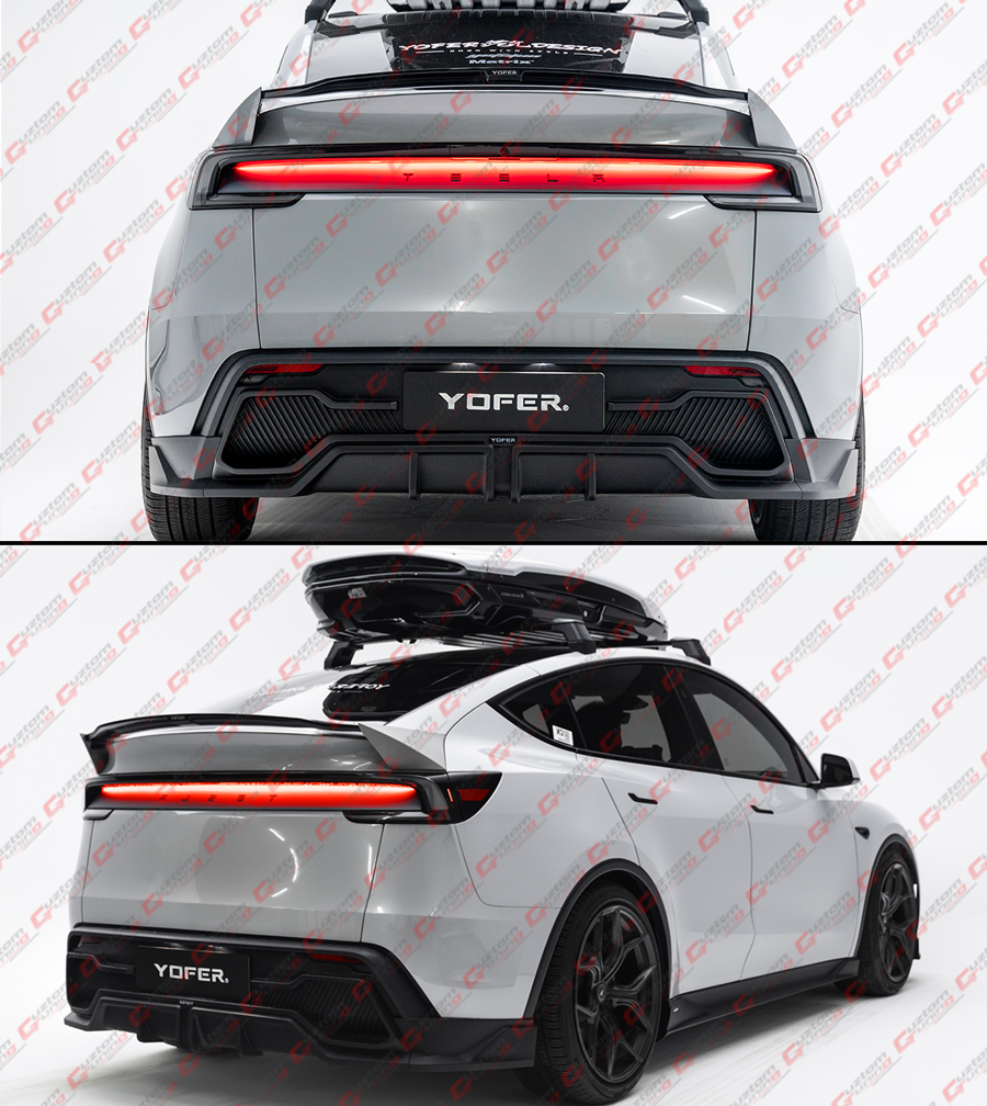 Diffuseur / Spoiler Arrière Pour Tesla Model Y 2025 (Juniper) - Noir Mat, Motif Fibre Carbone, Protection Pare-chocs