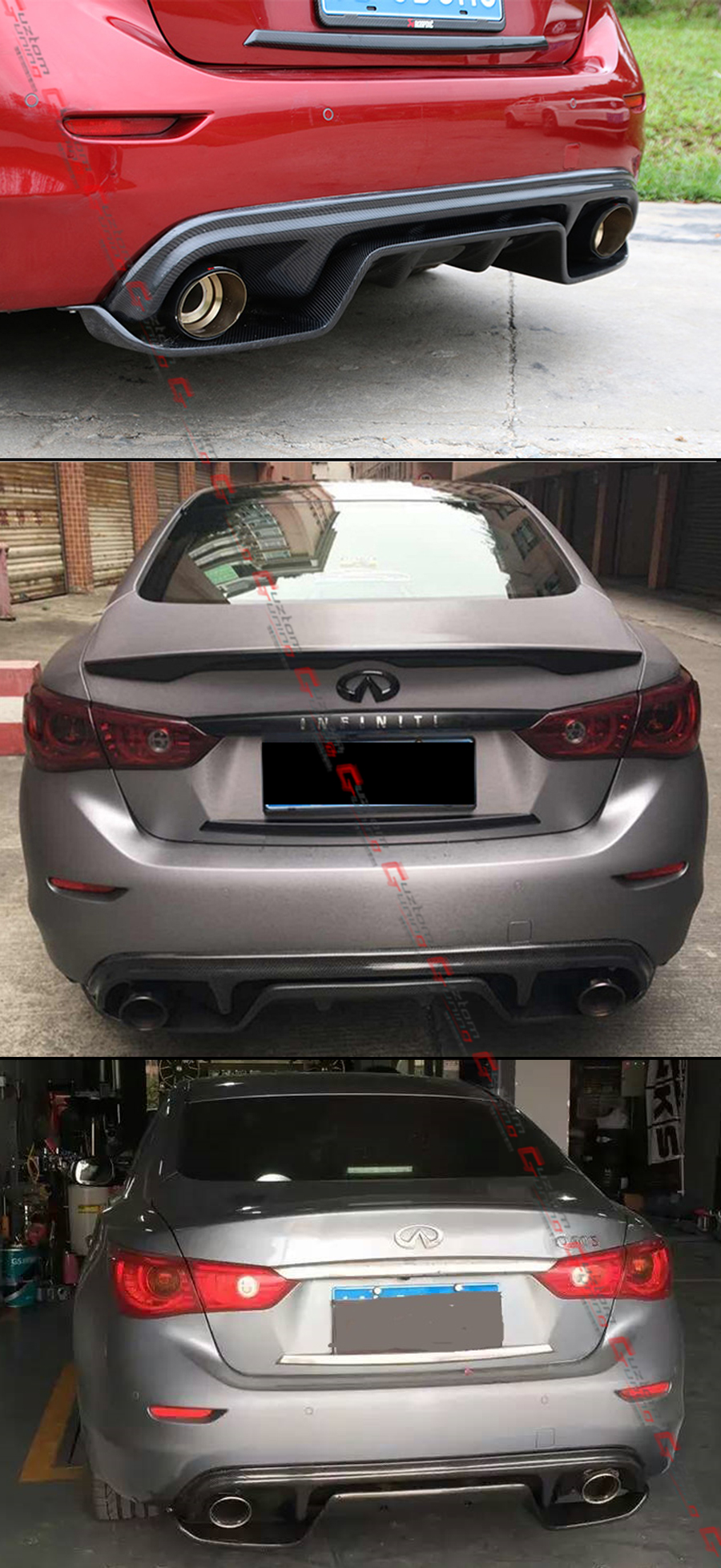 FITS 201417 INFINITI Q50 VRD 2PCS STYLE CARBON FIBER REAR BUMPER