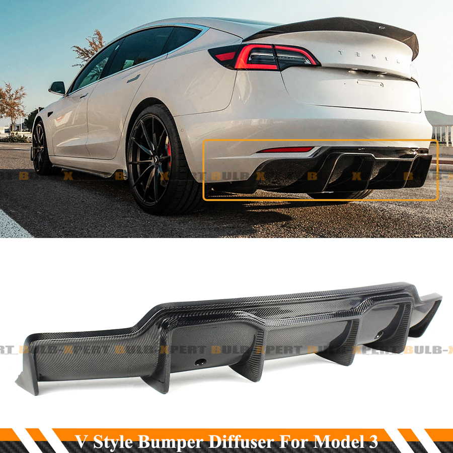 FOR 2017-2021 TESLA MODEL 3 V STYLE CARBON FIBER REAR ...