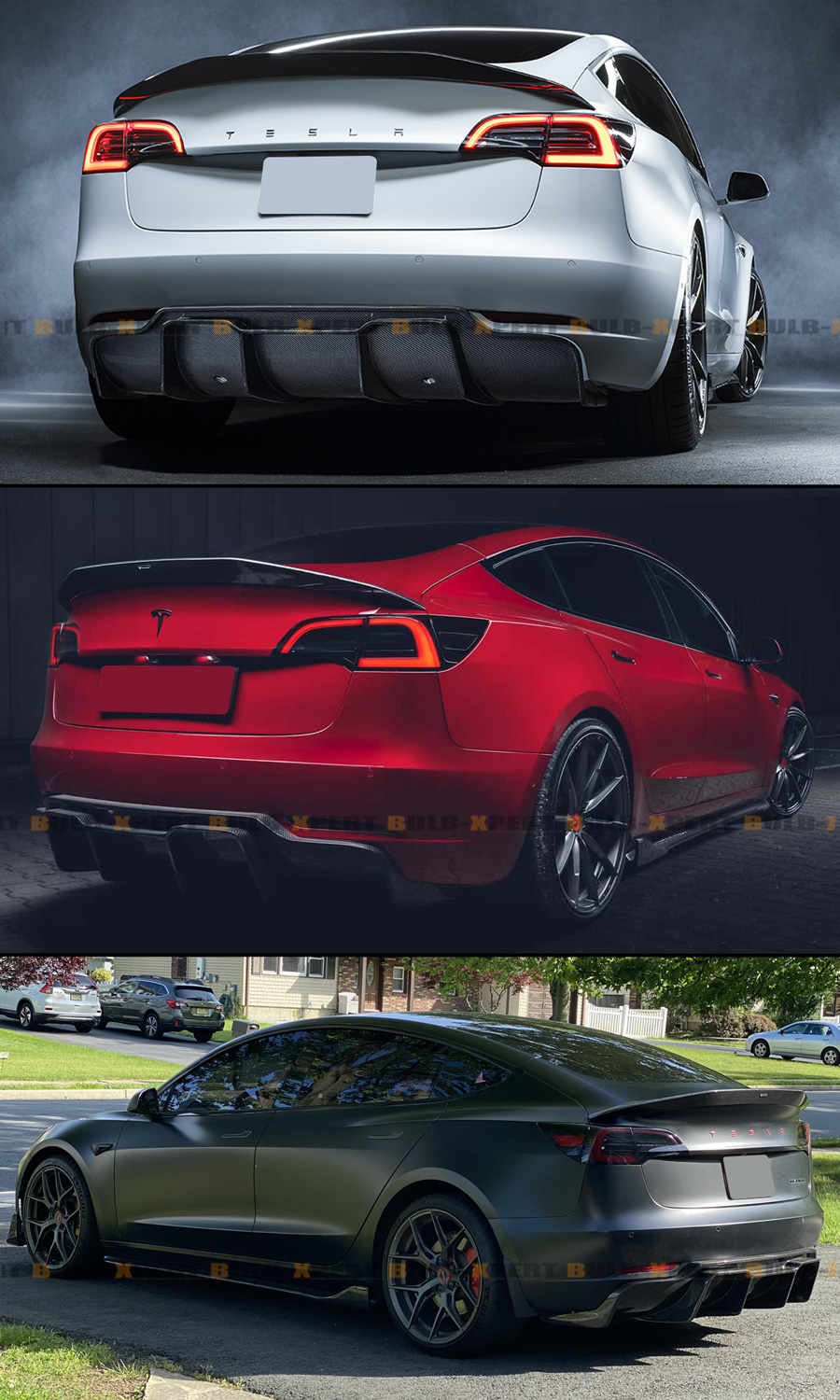 V Style Carbon Fiber Rear Bumper Diffuser – For Tesla Model 3 2017-2023