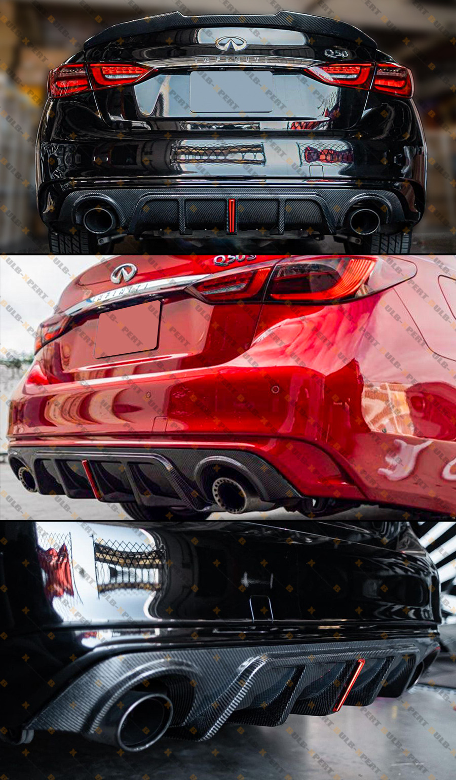 Q 50 Infiniti Gloss Black Rear Bumper Diffuser Lip W/Brake LED For 2018 ...