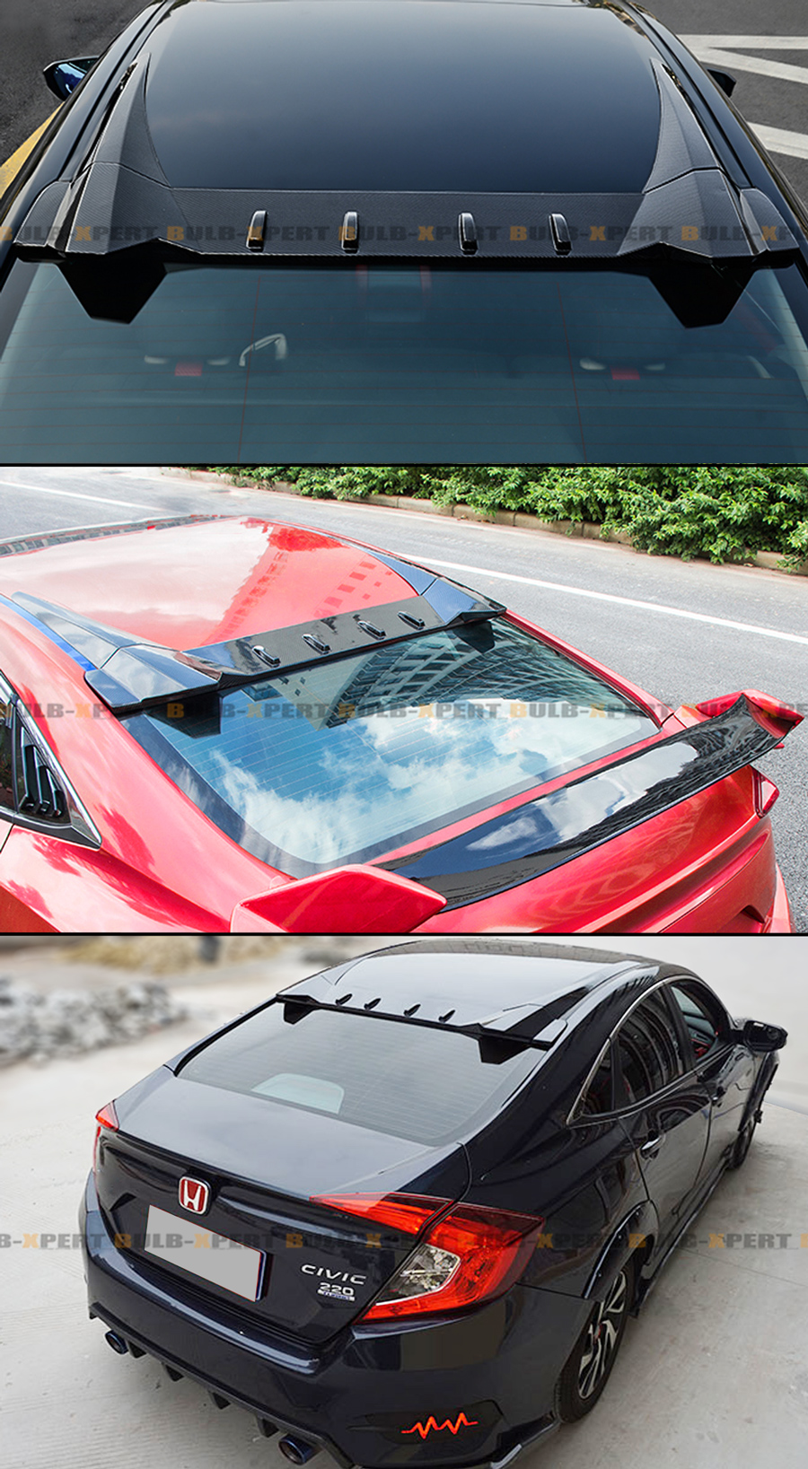 Red Painted Roof Spoiler For 2016-2021 Civic Hatchback FK4 FK7 Type R FK8 Style