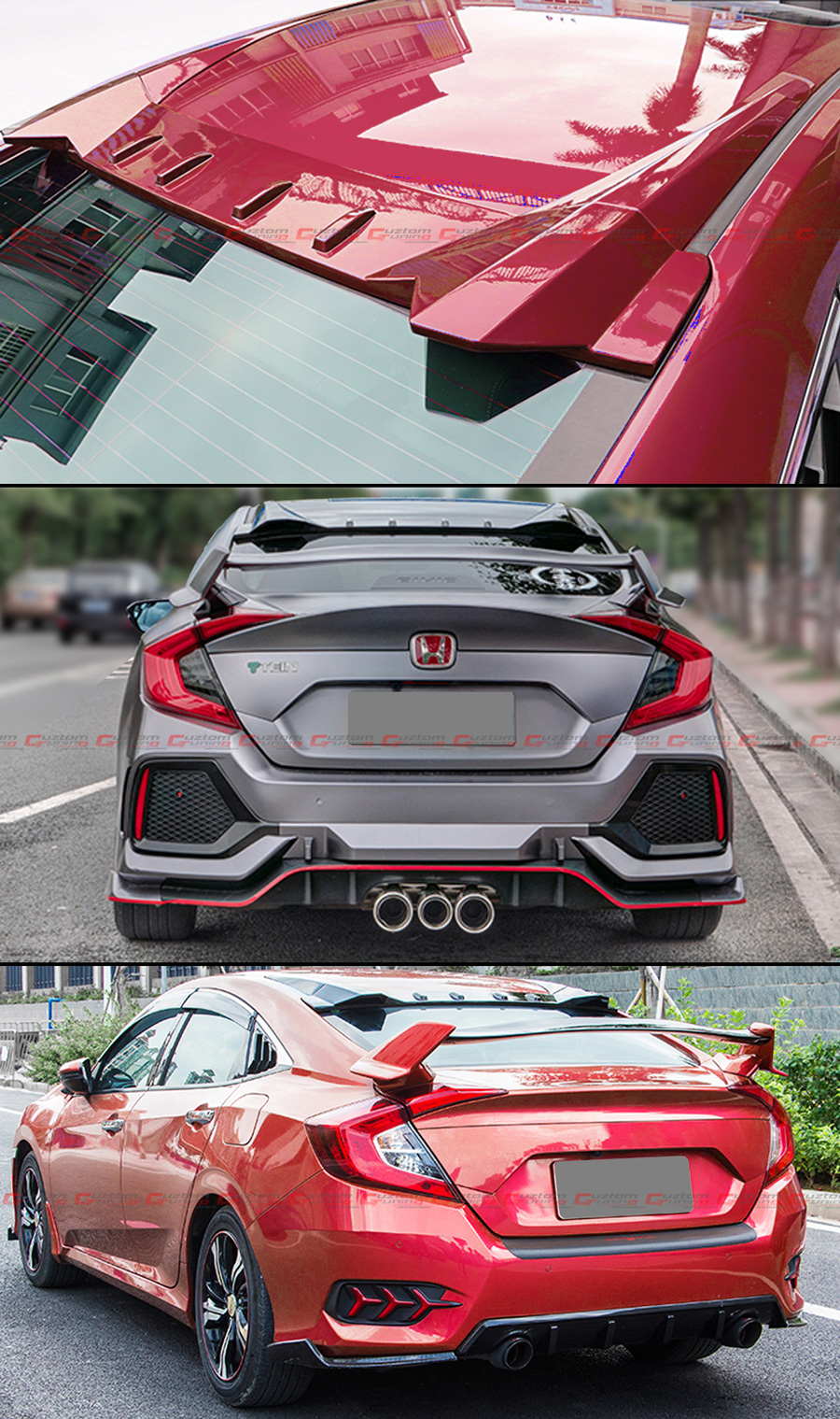 FOR 2016-2021 Honda Civic 4DR Sedan FK8 Type-R 3PC Style FOR 2016-2021 Honda Civic 4DR Sedan FK8 Type-R 3PC Style