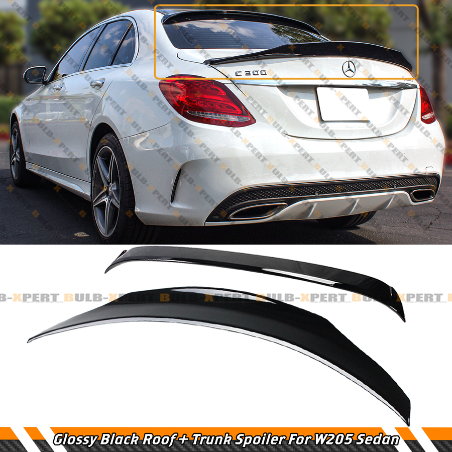PSM GLOSS BLACK TRUNK + ROOF SPOILER FOR 2015-21 MERCEDES BENZ W205 C-CLASS  4DR