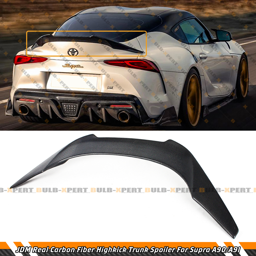 Carbon Fiber Pattern High Kick Trunk Spoiler For 2020-2022 Toyota Supra GR A90 A91 (Adhesive Mount, No Drilling)