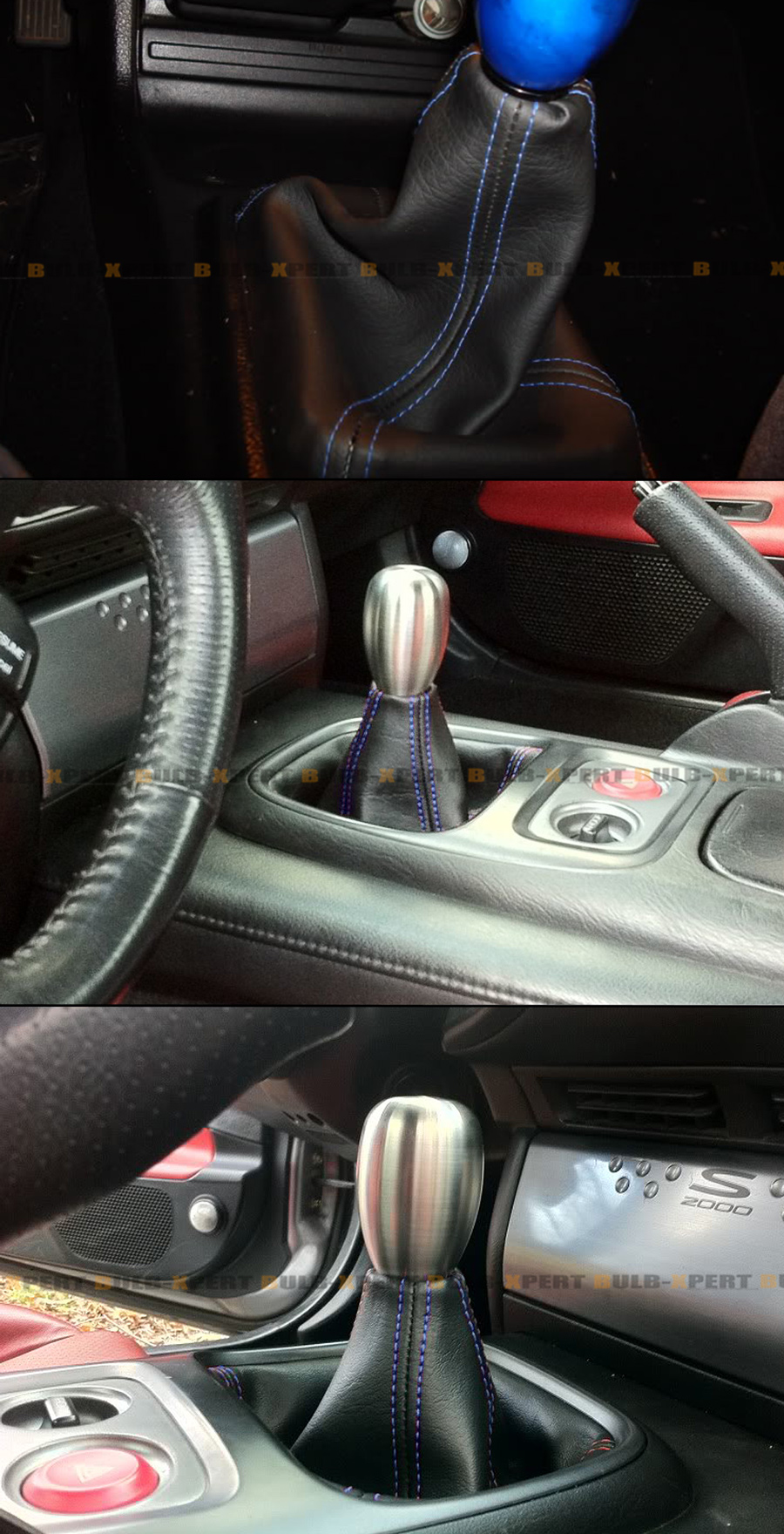 BLACK PVC LEATHER MANUAL SHIFT SHIFTER BOOT COVER WITH BLUE STITCHING