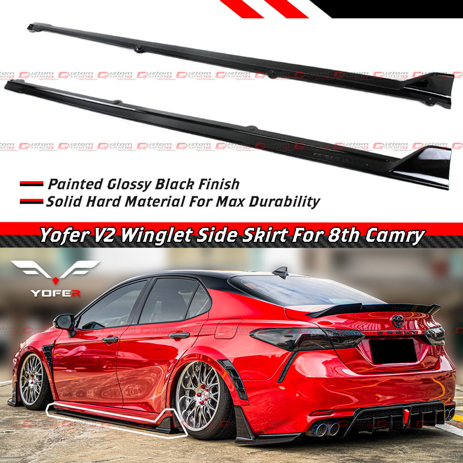 For 18-24 Toyota Camry Yofer V2 Solid Gloss Black Side Skirt