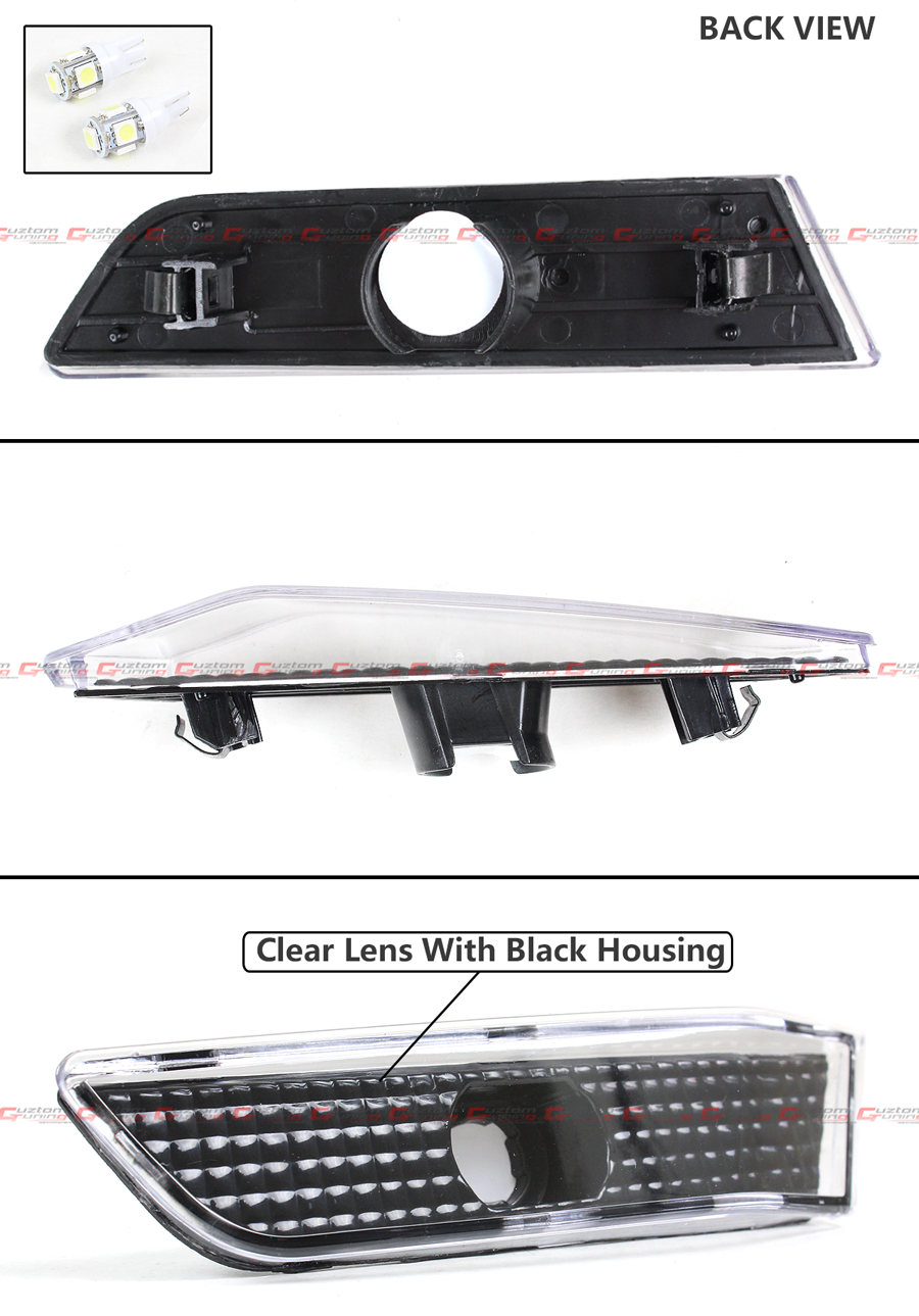 JDM Black Side Marker Lamps W/ White LED Bulbs – Fits 03-07 Infiniti G35 Coupe (Clear Lens)