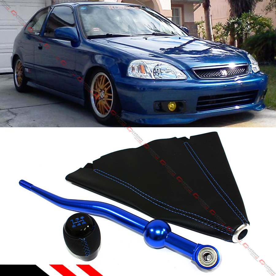 FOR 88-00 HONDA CIVIC DUAL SHORT SHIFTER LEATHER BOOT BLUE TYPE-R SHIFT KNOB