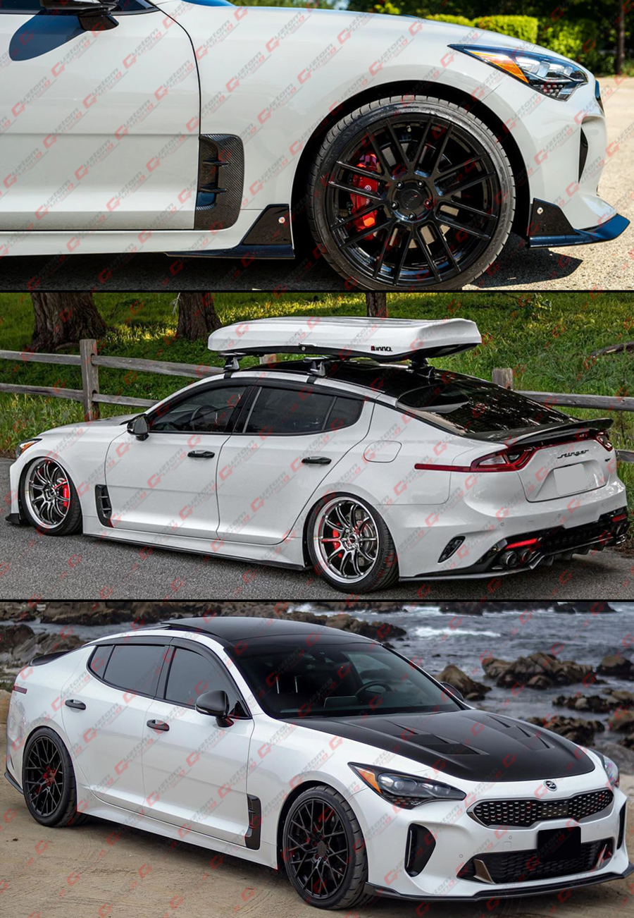 LAIYON ドライカーボンファイバー車のボンネットベントアドオンインサートカバートリム起亜スティンガー 2018-2023 フロン FOR 2018-2023 KIA STINGER REAL CARBON FIBER BONNET HOOD VENT TRIM COVER  OVERLAY 