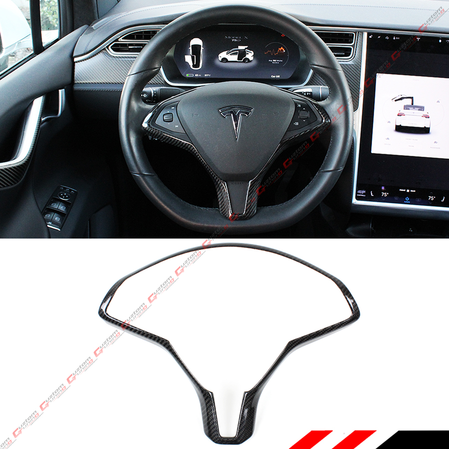 Details About Glossy Carbon Fiber Steering Wheel Center Trim Cover For Tesla Model X Model S