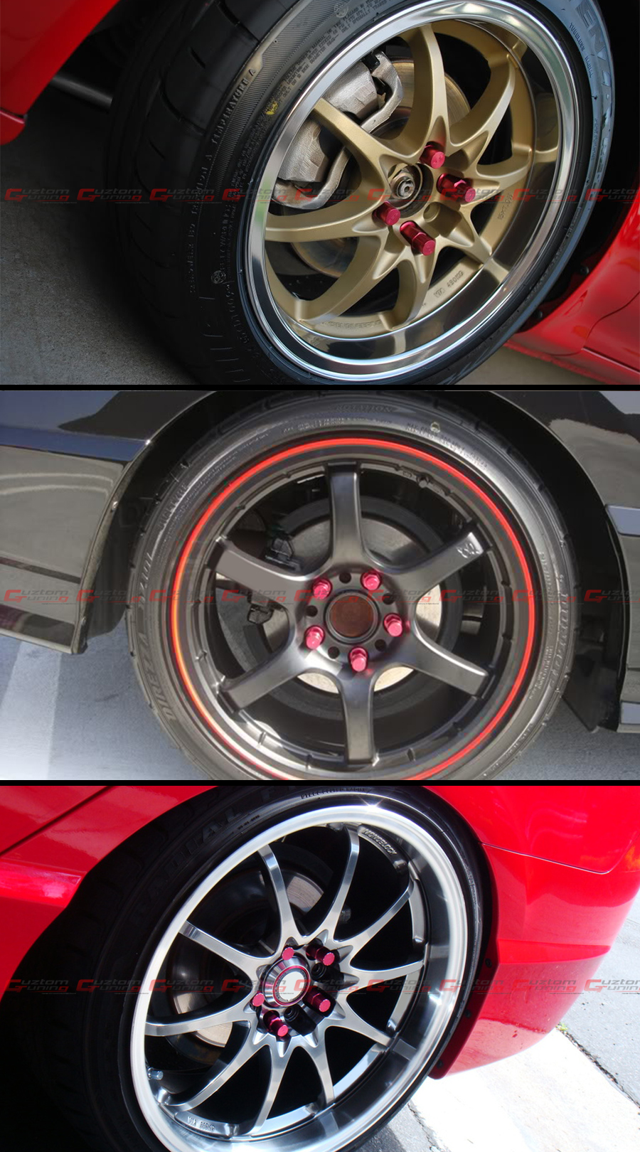 M12x1.5 JDM Spec Aluminum Closed End Wheel Lug Nuts – Red – 20pk With Key & Socket