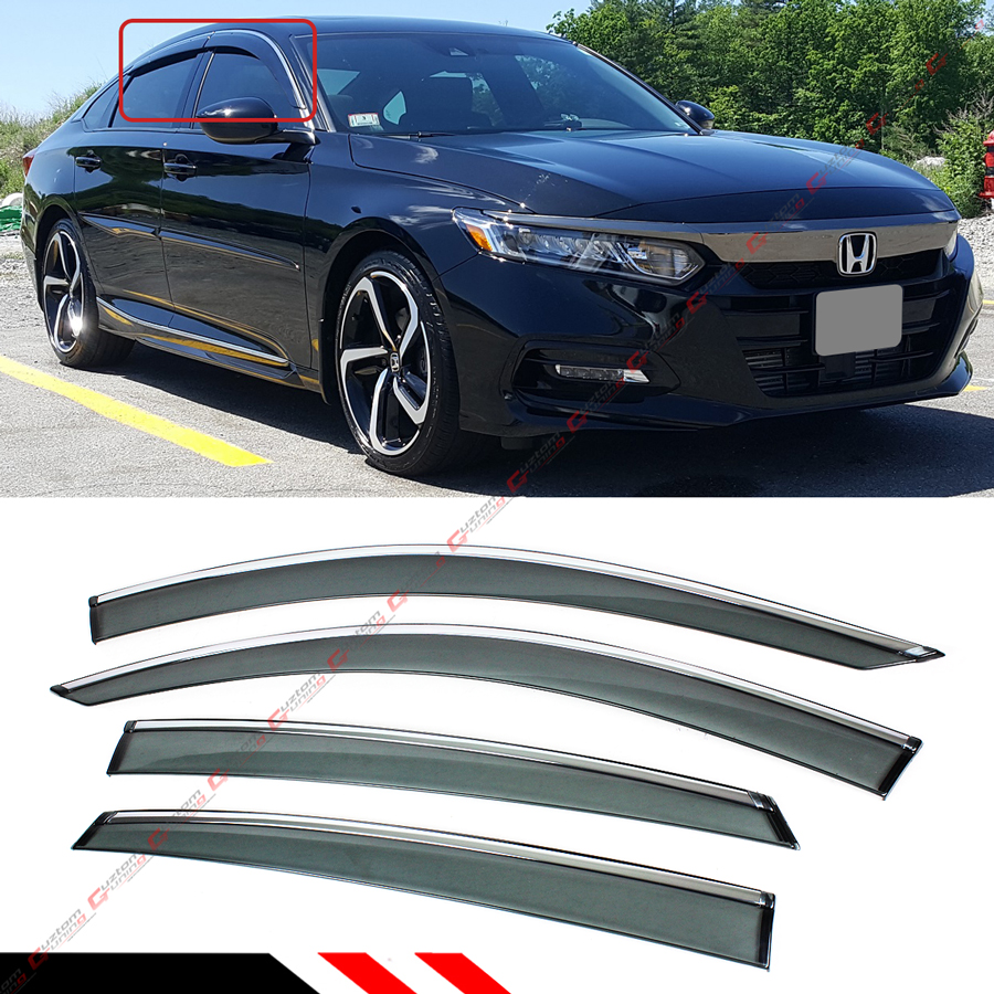 FOR 2018-2021 HONDA ACCORD CLIP-ON CHROME TRIM WINDOW VISOR RAIN GUARD ...