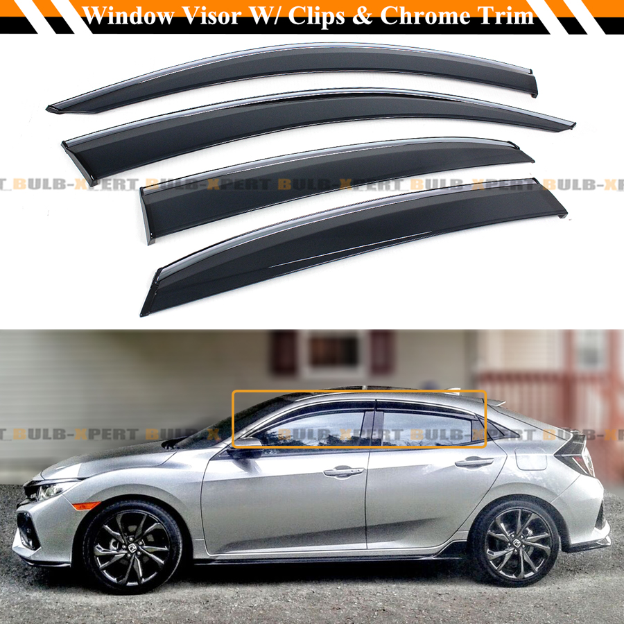 For 16 2021 Honda Civic 5dr Hatchback Chrome Trim Window Visor Deflector W Clip Ebay