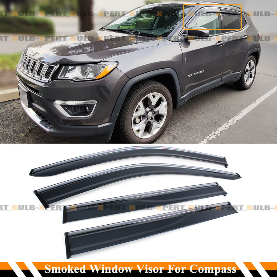 FOR 172020 JEEP COMPASS PREMIUM CHROME TRIM WINDOW VISOR RAIN GURAD