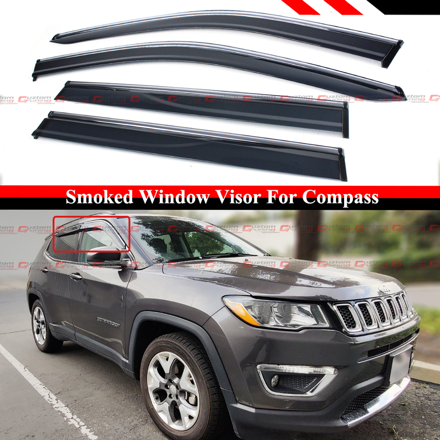 FOR 172020 JEEP COMPASS PREMIUM CHROME TRIM WINDOW VISOR RAIN GURAD